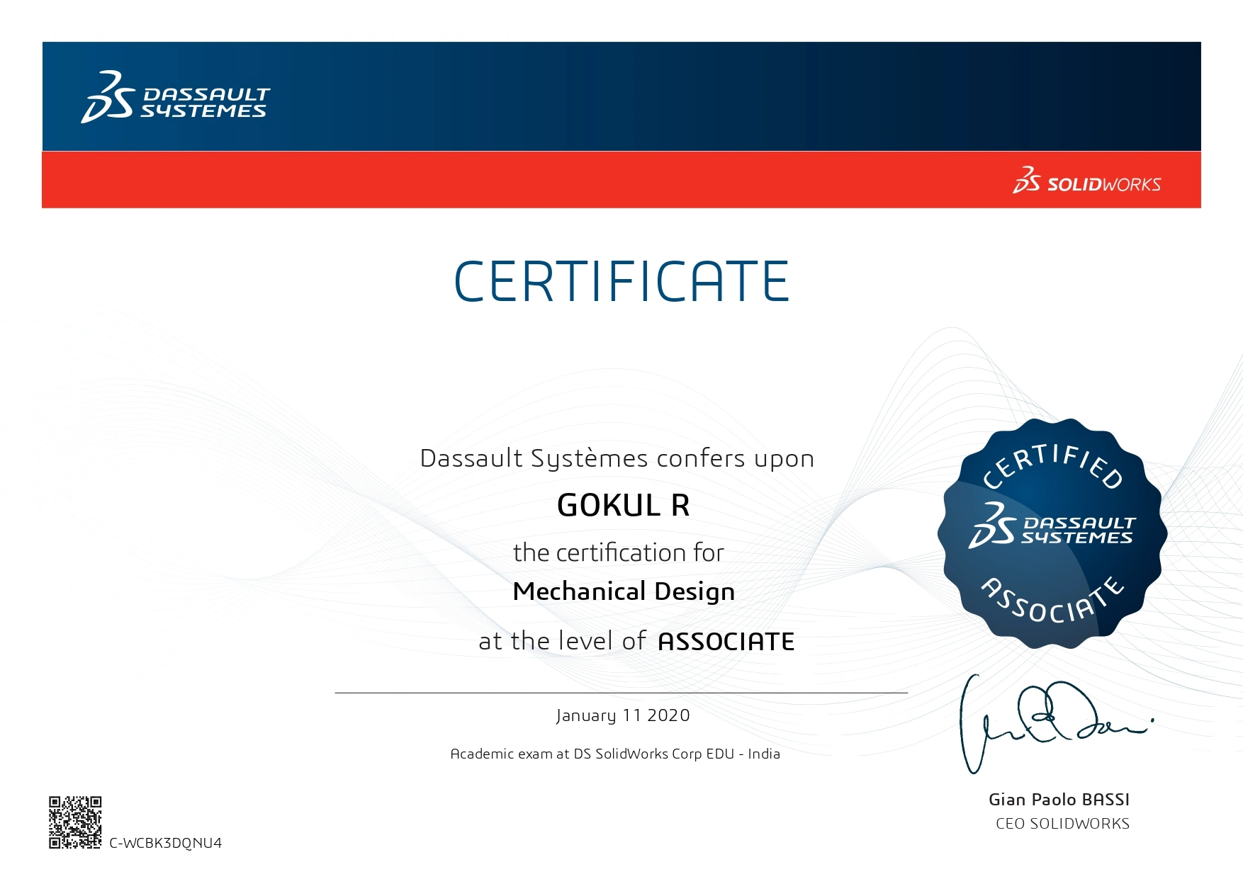 CSWA Certificate of Gokul — Skyjet Academy Coimbatore
