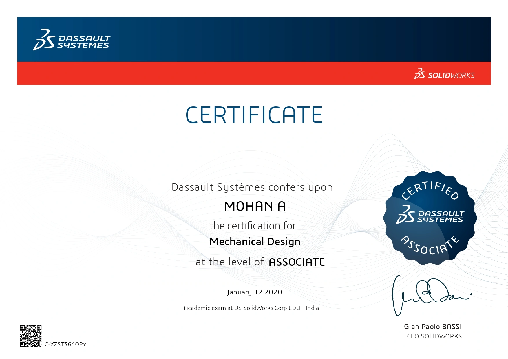 CSWA Certificate of Mohan — Skyjet Academy Coimbatore